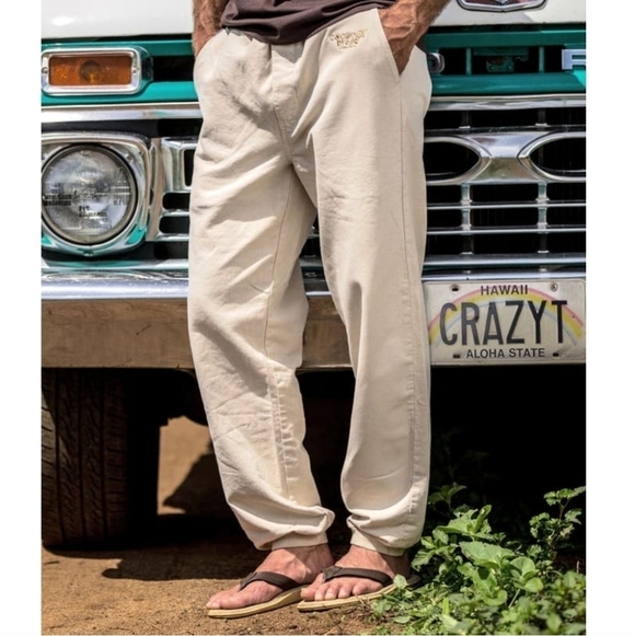 Crazy Shirts Hawaii Pants Mens Medium Tan Coconut Died Canton Jogger Sweatpants